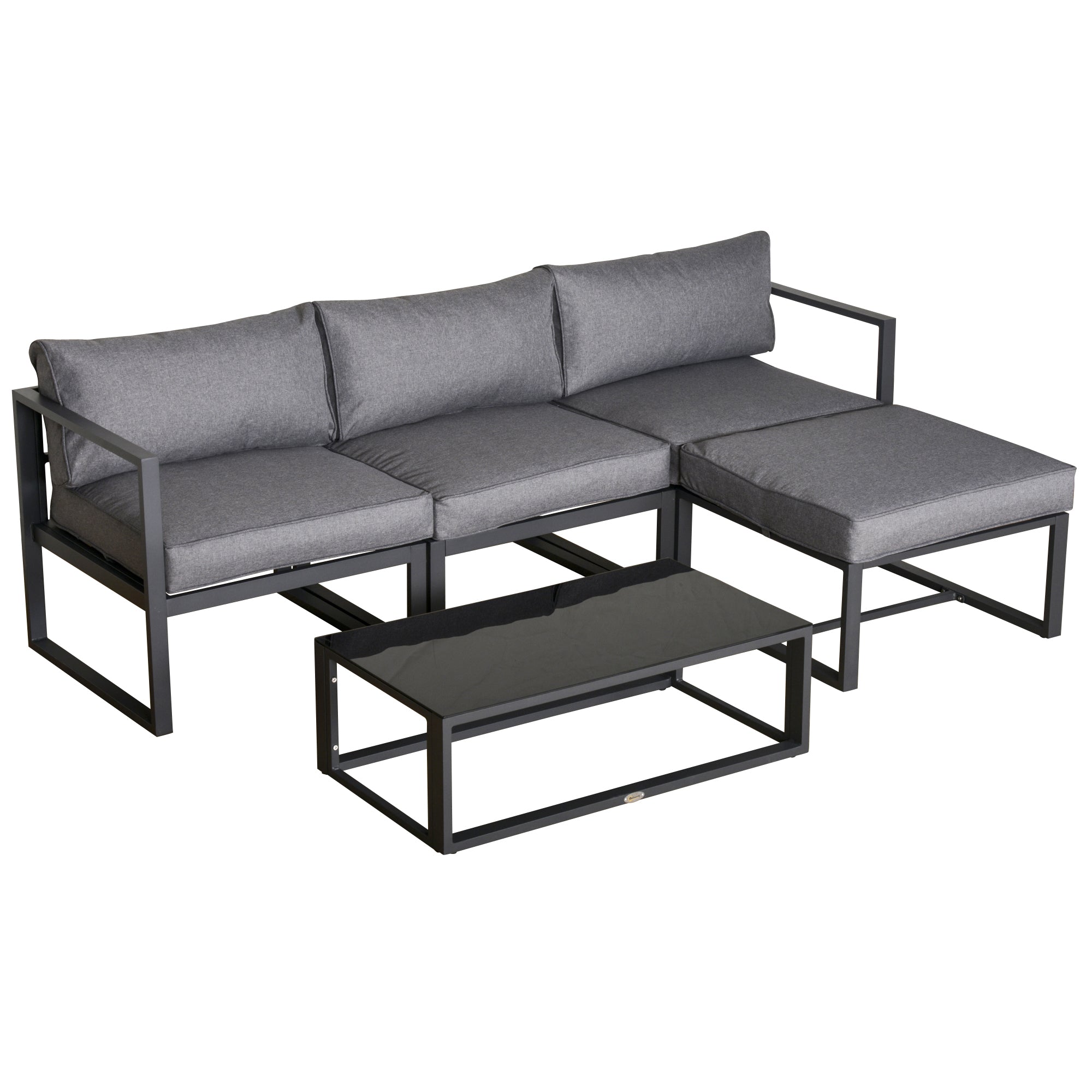 MCL Pieces Outdoor Patio Furniture Set, Sofa Couch with Glass Coffee Table, Cushioned Chairs and Aluminum Tube, for Balcony Garden Backyard, Grey