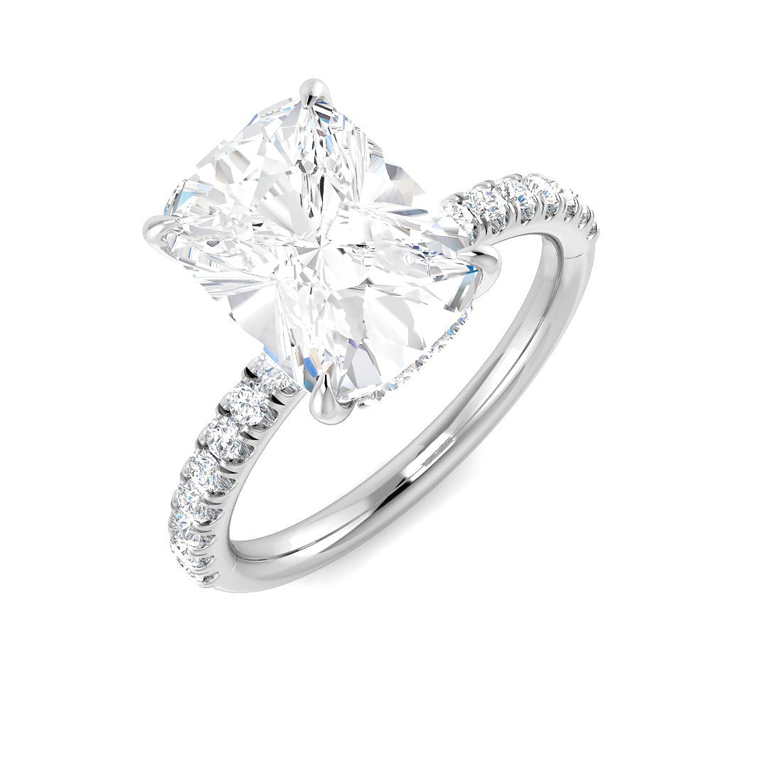 IGI Certified Lab Grown Cushion & Round Diamond Prong Set Engagement Ring - k White Gold . Carat