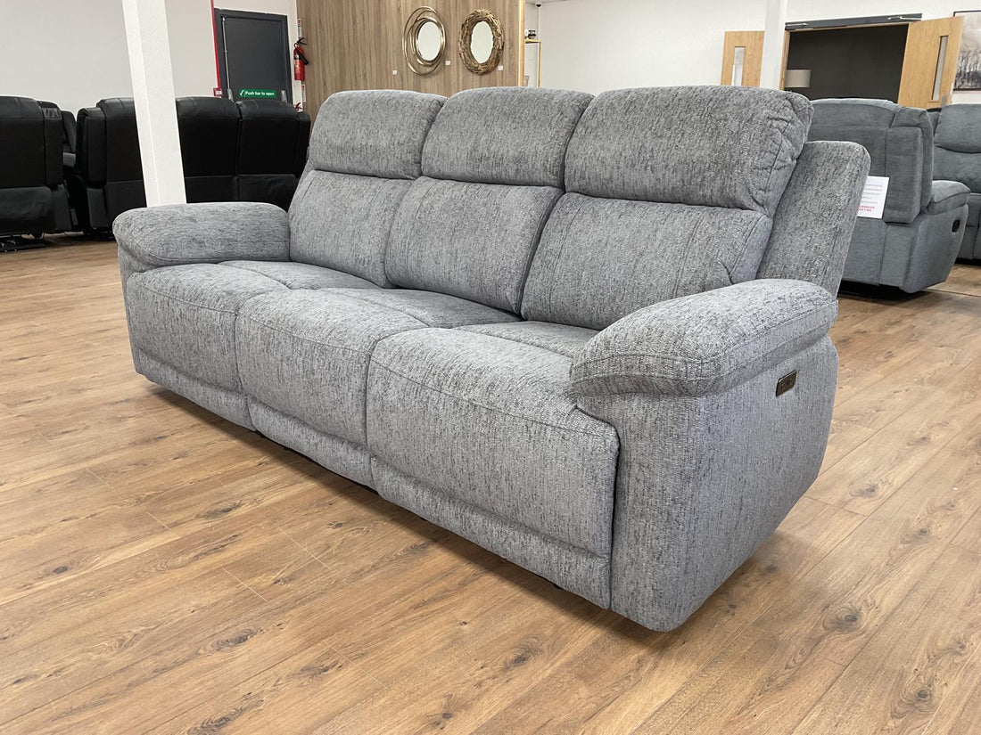 Owen -Seater Electric Recliner Sofa: Beige or Grey Fabric, Cupholders, Wireless Charger
