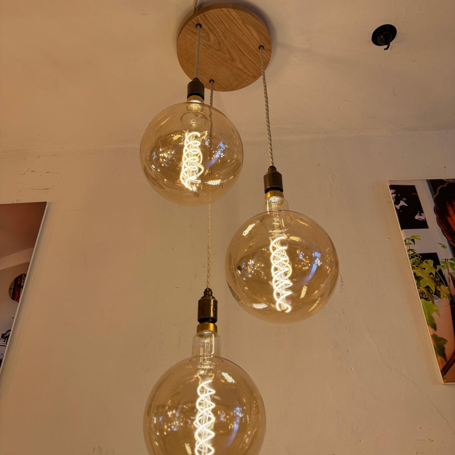 Triple Pendant Light Oak Disc - max drop