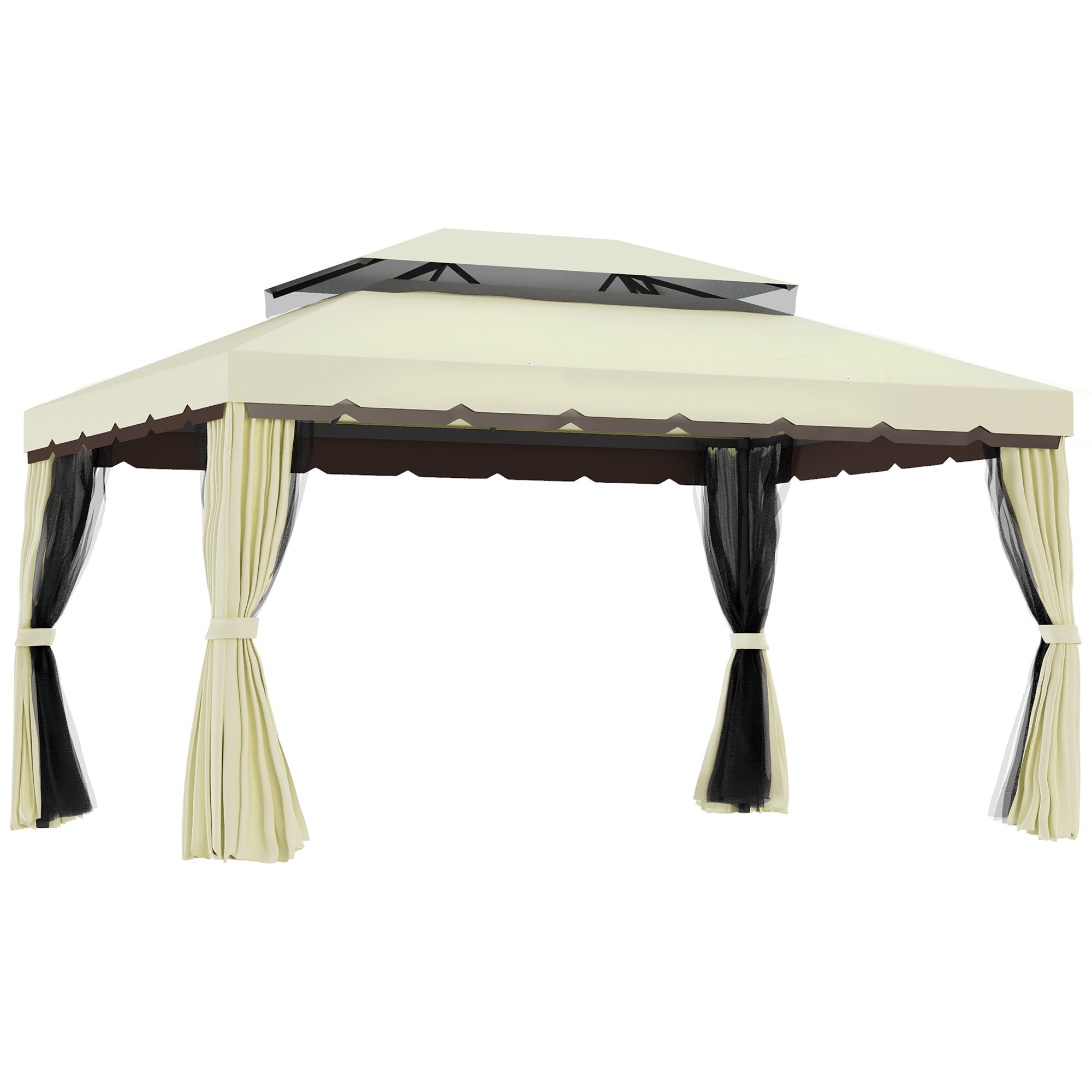 MCL x m Aluminum Garden Gazebo, Double Roof Outdoor Gazebo Canopy Shelter with Netting & Curtains for Garden, Lawn, Backyard and Deck, Cream