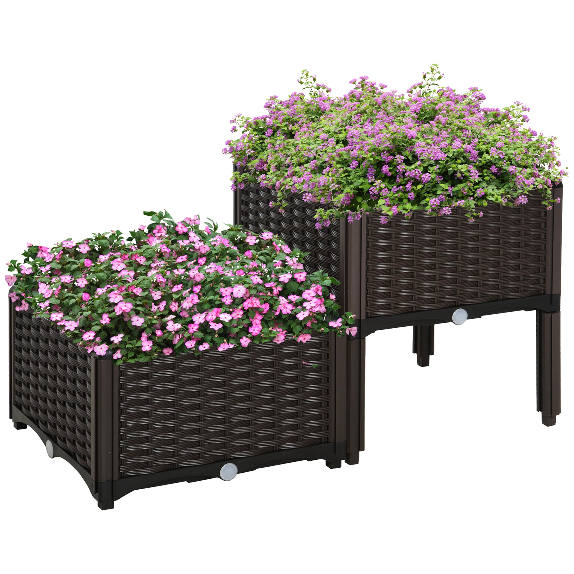 MCL Set of L Garden Raised Bed Elevated Patio Flower Plant Planter Box PP Vegetables Planting Container, Brown
