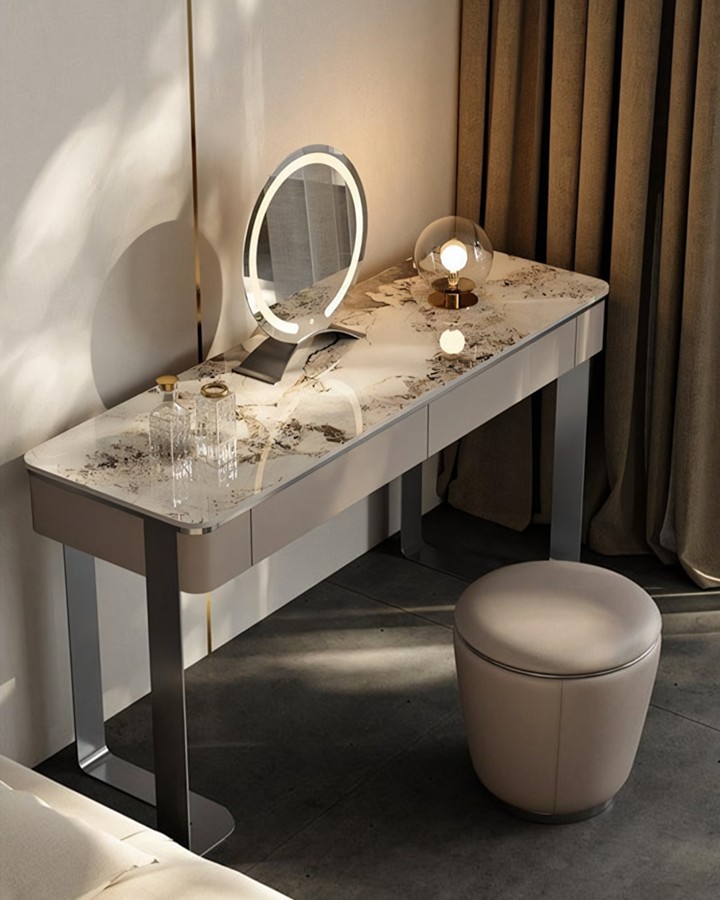 Kirsten Dressing Table with LED Mirror, Marble Top - No Stool