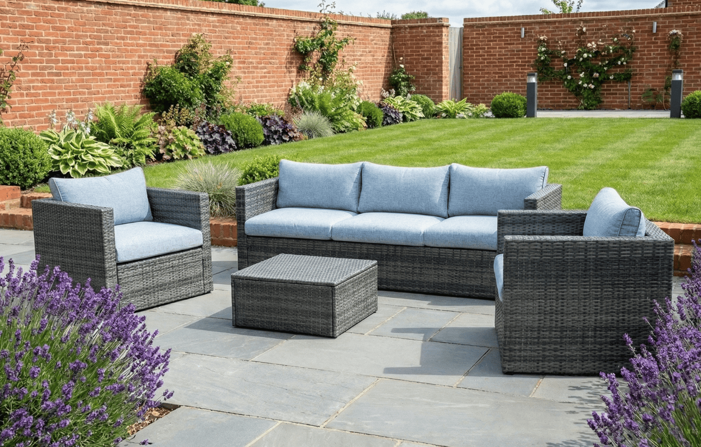 Lima Seater Grey Polyrattan Garden Sofa Set Bundle with Armchair, Coffee Table & Protective Cover