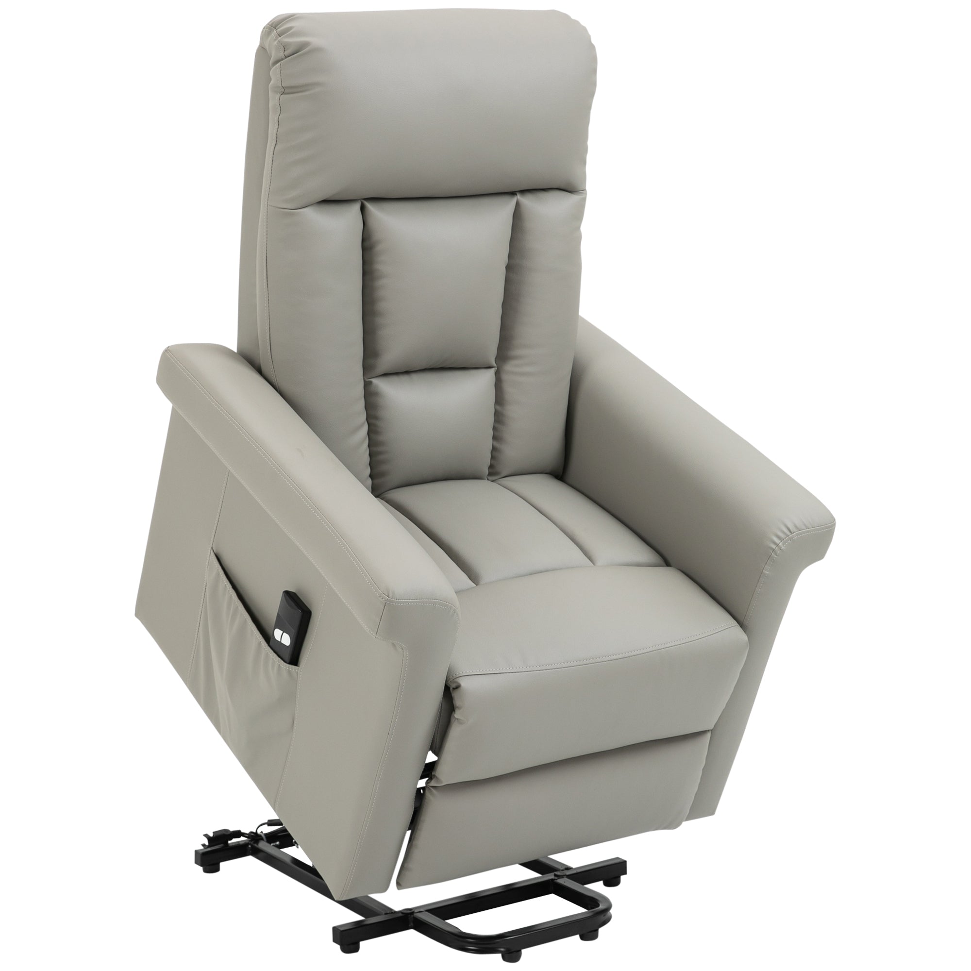 MCL Power Lift Chair Armchair for the Elderly, PU Leather Recliner Chair with Extended Footrest, Remote Control and Side Pocket, Grey