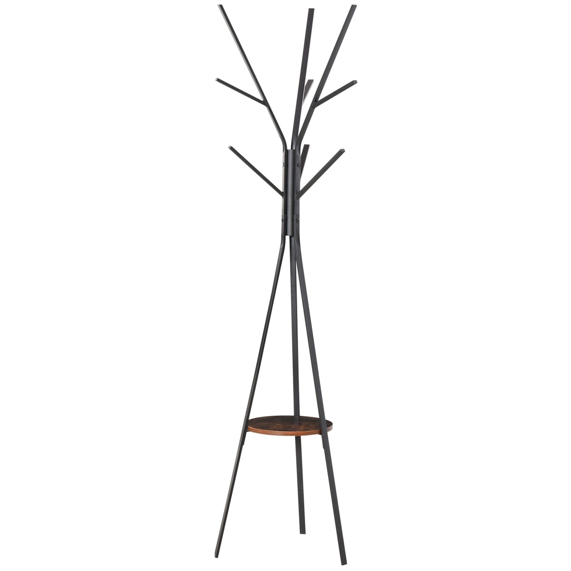 MCL Freestanding Metal Coat Rack Stand Hooks Clothes Tree with Shelf Hat Display Hall Tree Hanger Bag Umbrella Hanging Organiser Brown
