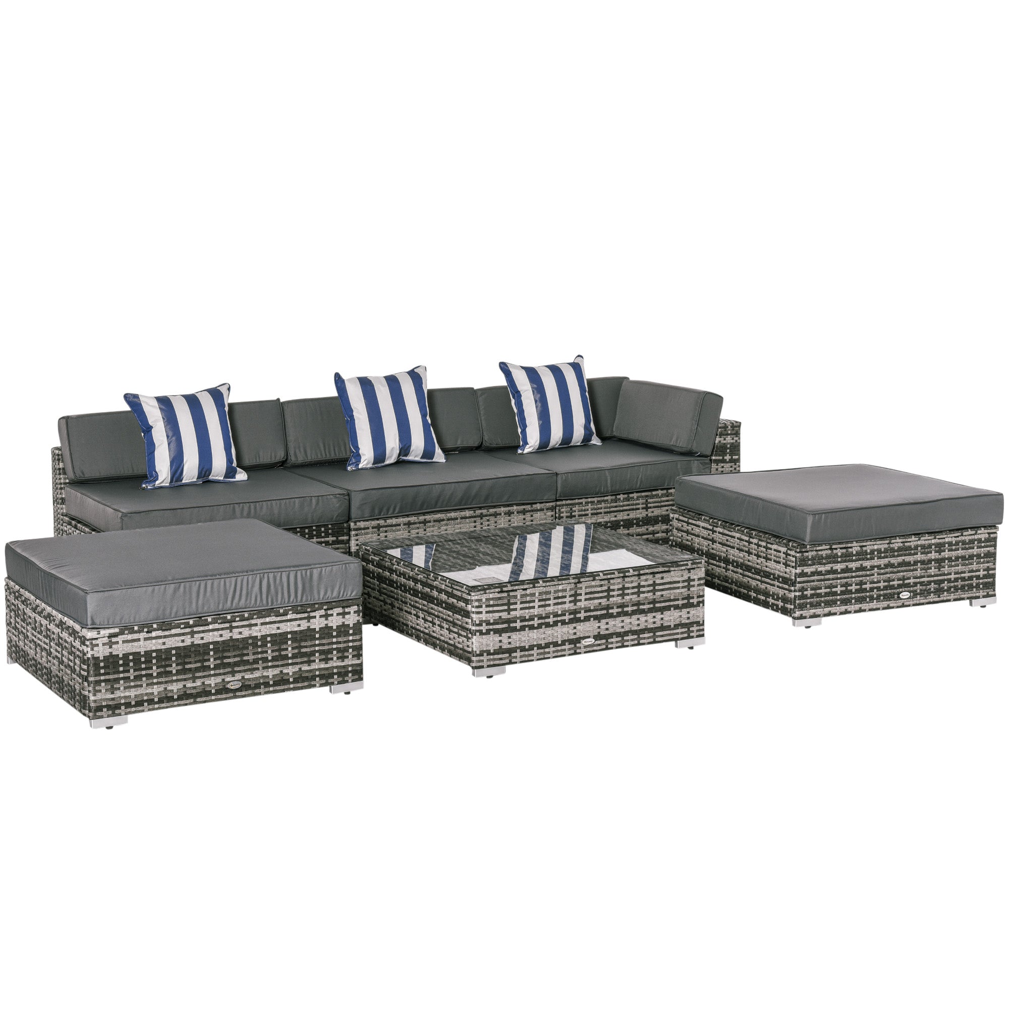 MCL PC Rattan Sofa Coffee Table Set Sectional Wicker Weave Furniture for Garden Outdoor Conservatory w Pillow Cushion Grey