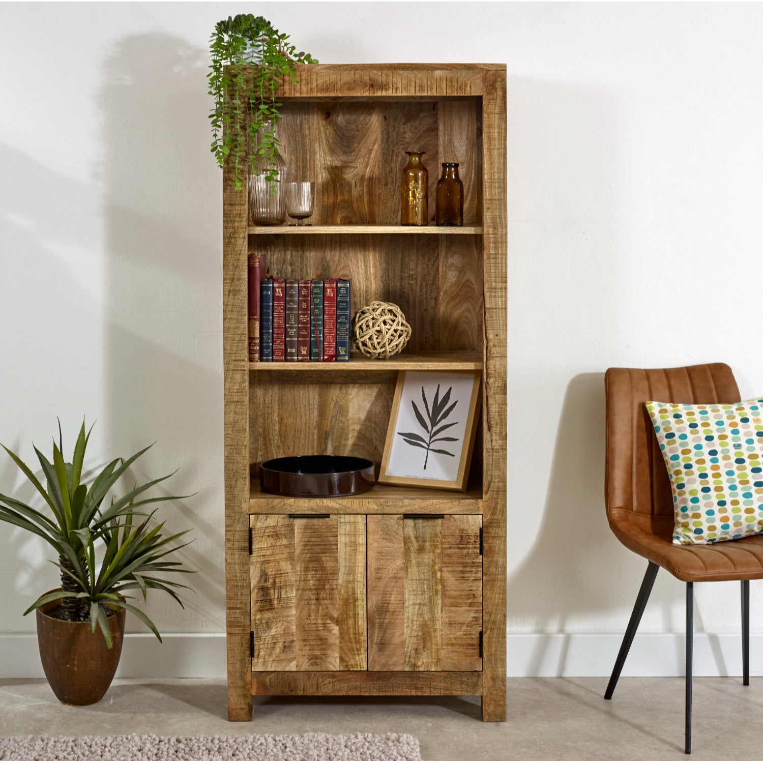 Merlin Mango Wooden Bookcase With Doors