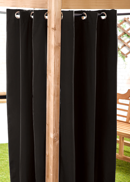 Water Resistant Outdoor Eyelet Curtains Garden Blackout Gazebo Curtain Thermal Privacy Protection - Black x Inch