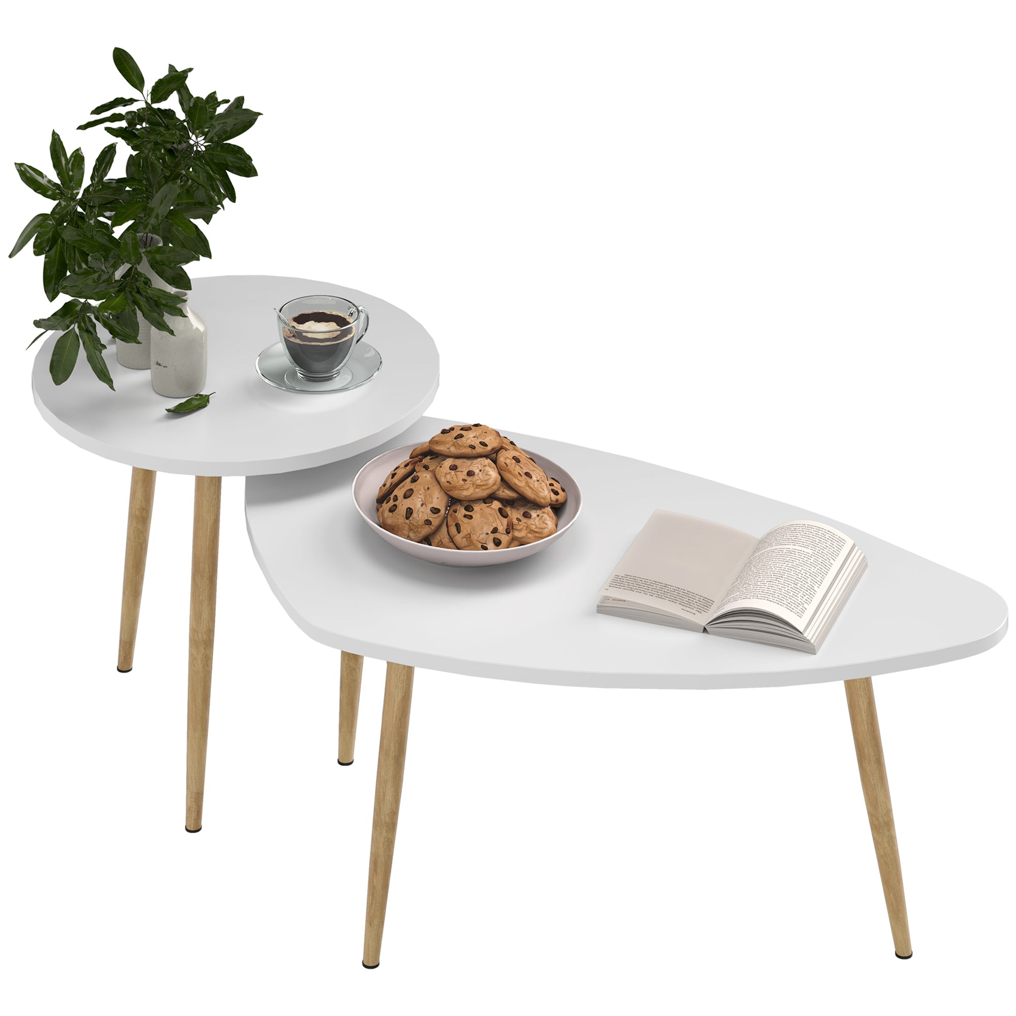 HOMCOM Coffee Table Set of Nesting End Side Tables for Living Room, White