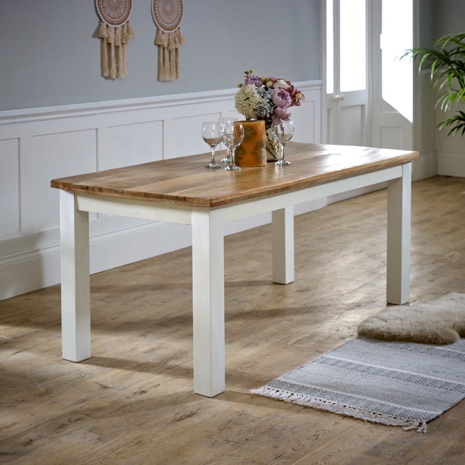Bianco Solid Mango Wood White Dining Table Cm