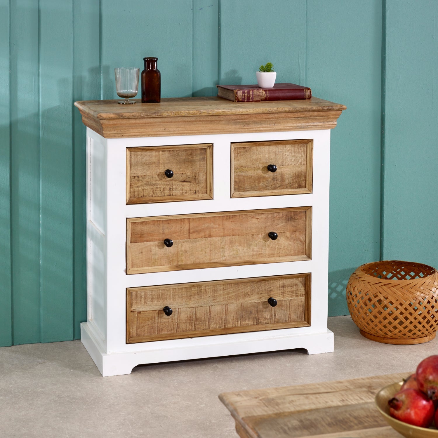 Bianco Solid Mango Wood White Chest Of Drawers