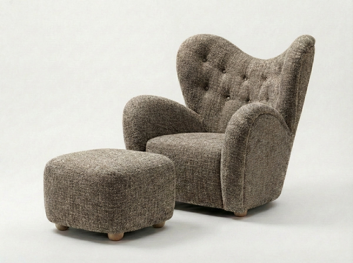 Araco Atelier Teddy Armchair Pebbles with Footstool