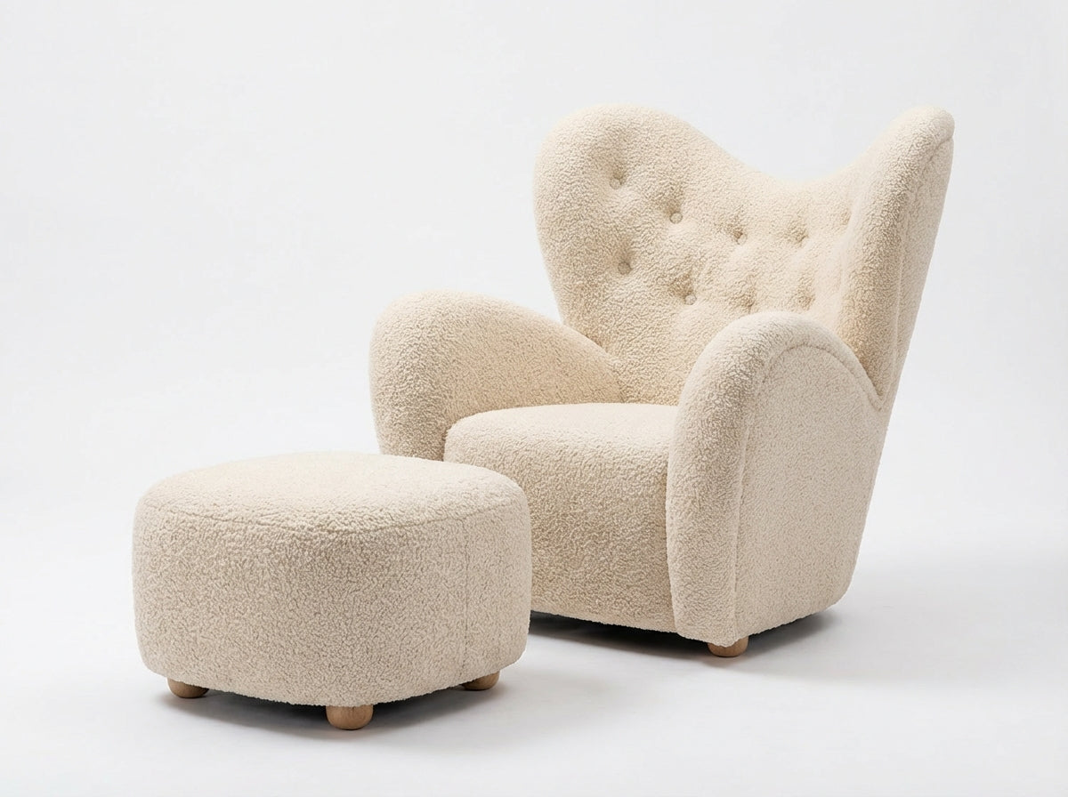 Araco Atelier Teddy Armchair Vanilla with Footstool