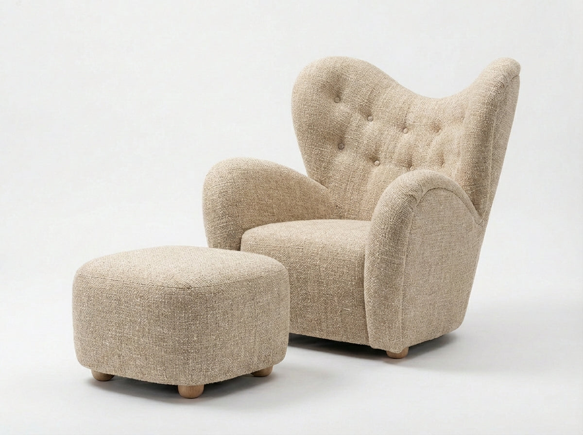 Araco Atelier Teddy Armchair & Footstool with Ollie -Seater Sofa with Ottoman Wicker Bundle Deal