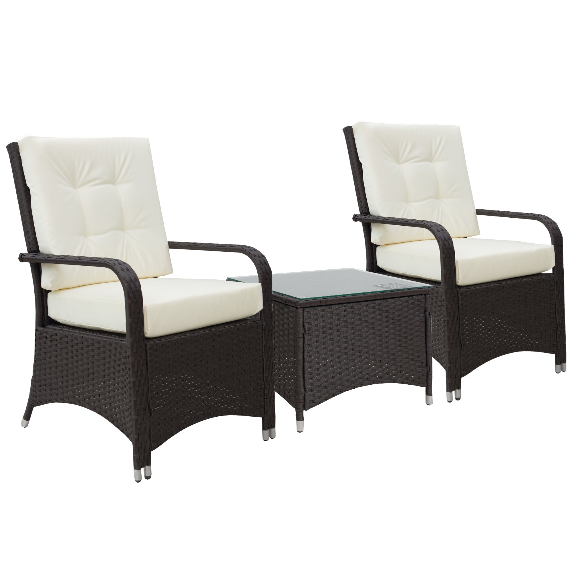MCL Pieces Rattan Bistro Set with Furniture Cover, Wicker Garden Furniture Set, Glass Top Coffee Table and Chairs with Cushions for Outdoor, Patio