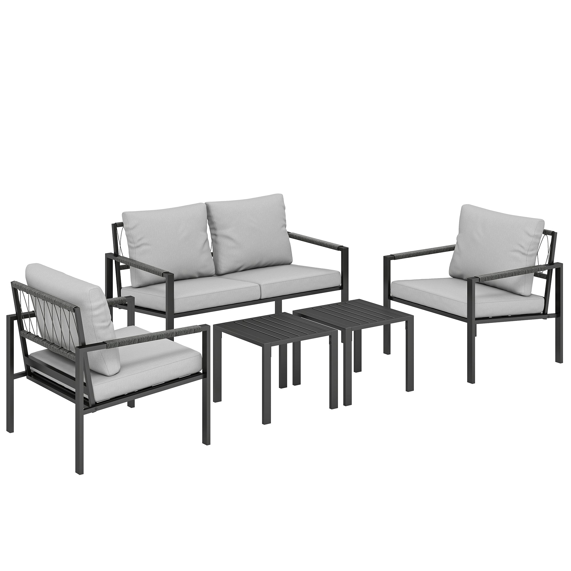 Piece Metal Garden Furniture Sofa Set with Thickened Cushions, Loveseat, Armchairs, Coffee Tables