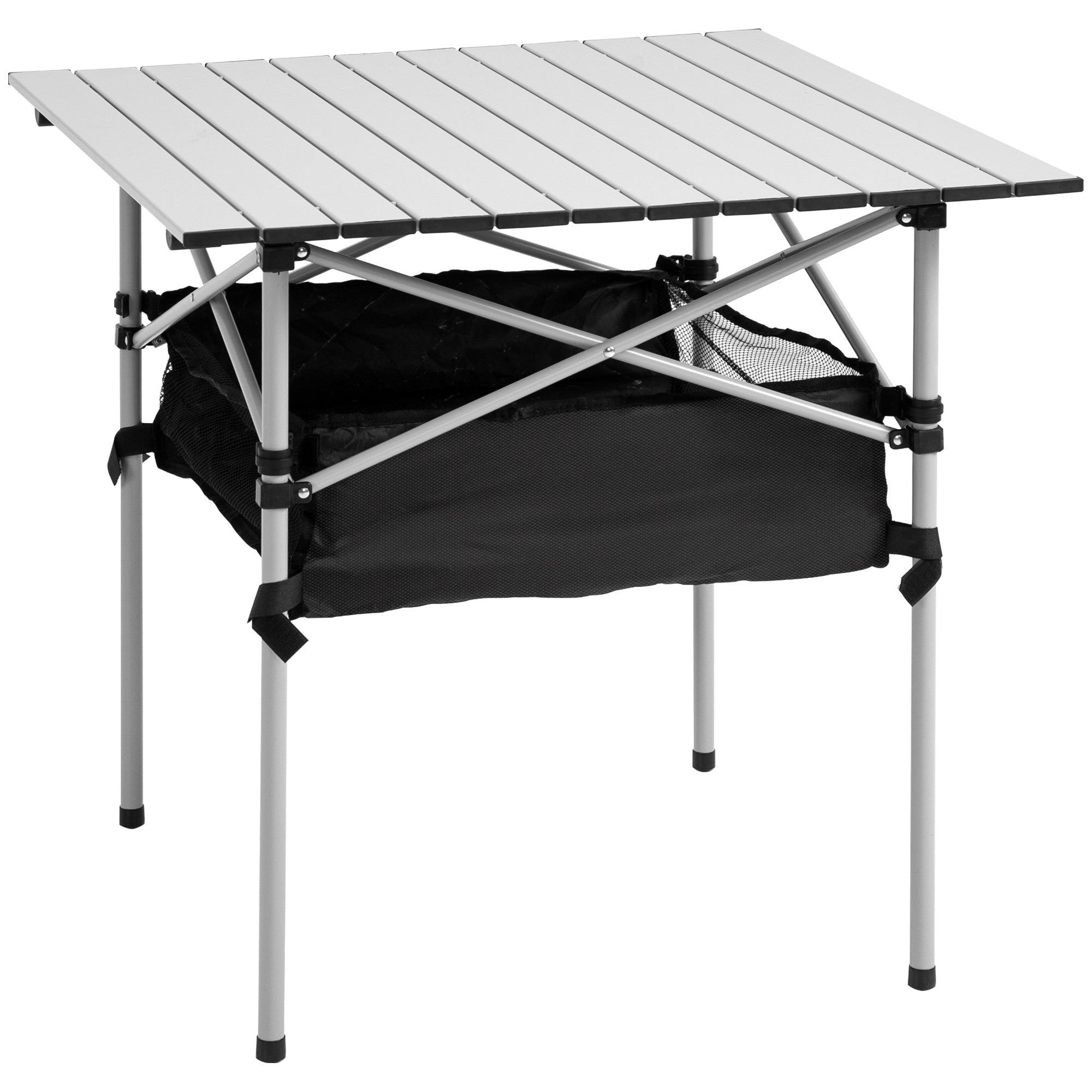 MCL Portable Camping Table w Mesh Bag & Steel Frame Hiking Furniture Desk, Silver Black