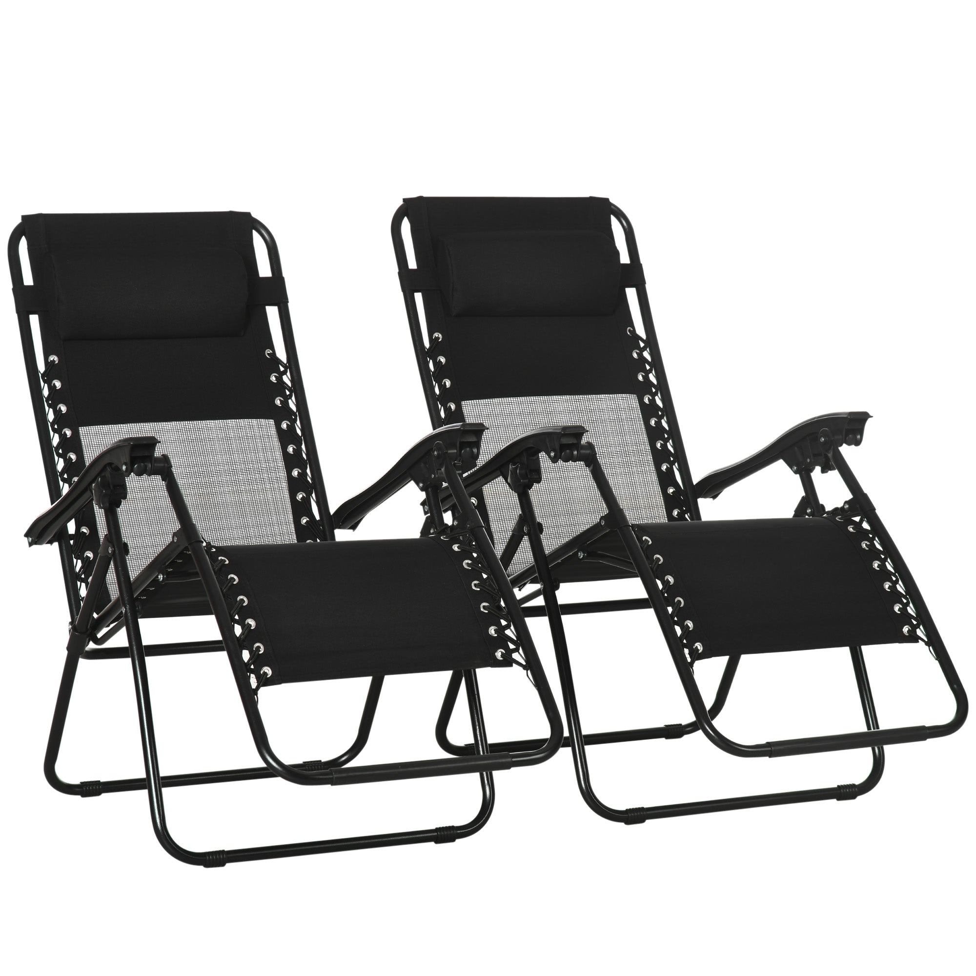 MCL Garden Recliner Chairs Set of , Outdoor Foldable Zero Gravity Chairs Set w Footstool and Detachable Headrest, Black