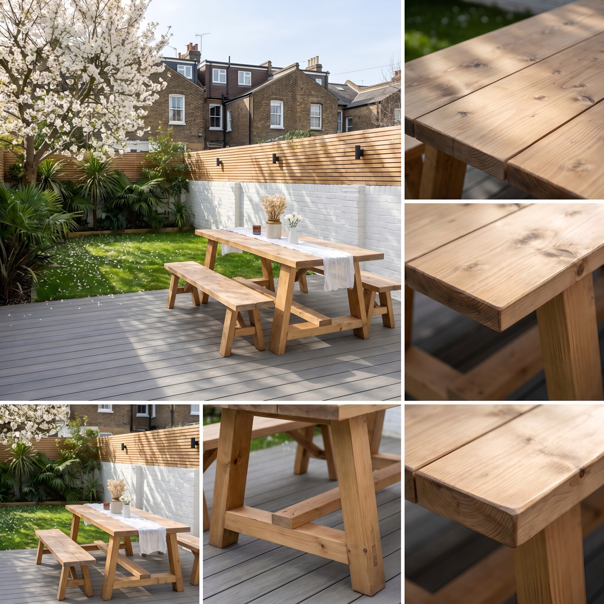 Farmhouse Outdoor Table With Timber Legs and Bench - Light Oak x Table
