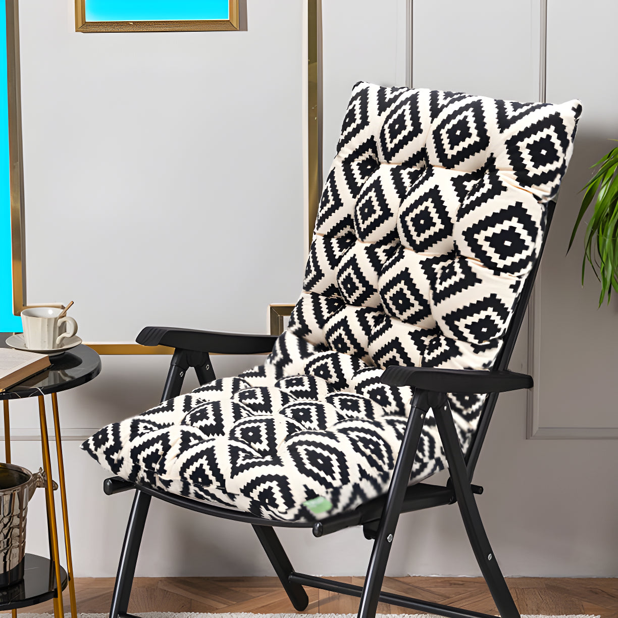 Tufted Recliner Chair Seat Pad Outdoor High Back Armchair Cushions with Secure Ties