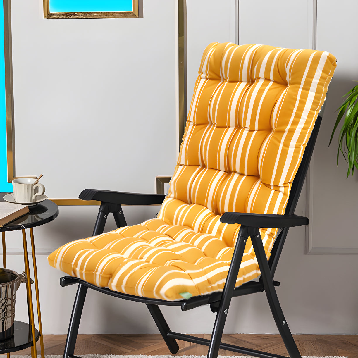 Tufted Recliner Chair Seat Pad Outdoor High Back Armchair Cushions with Secure Ties