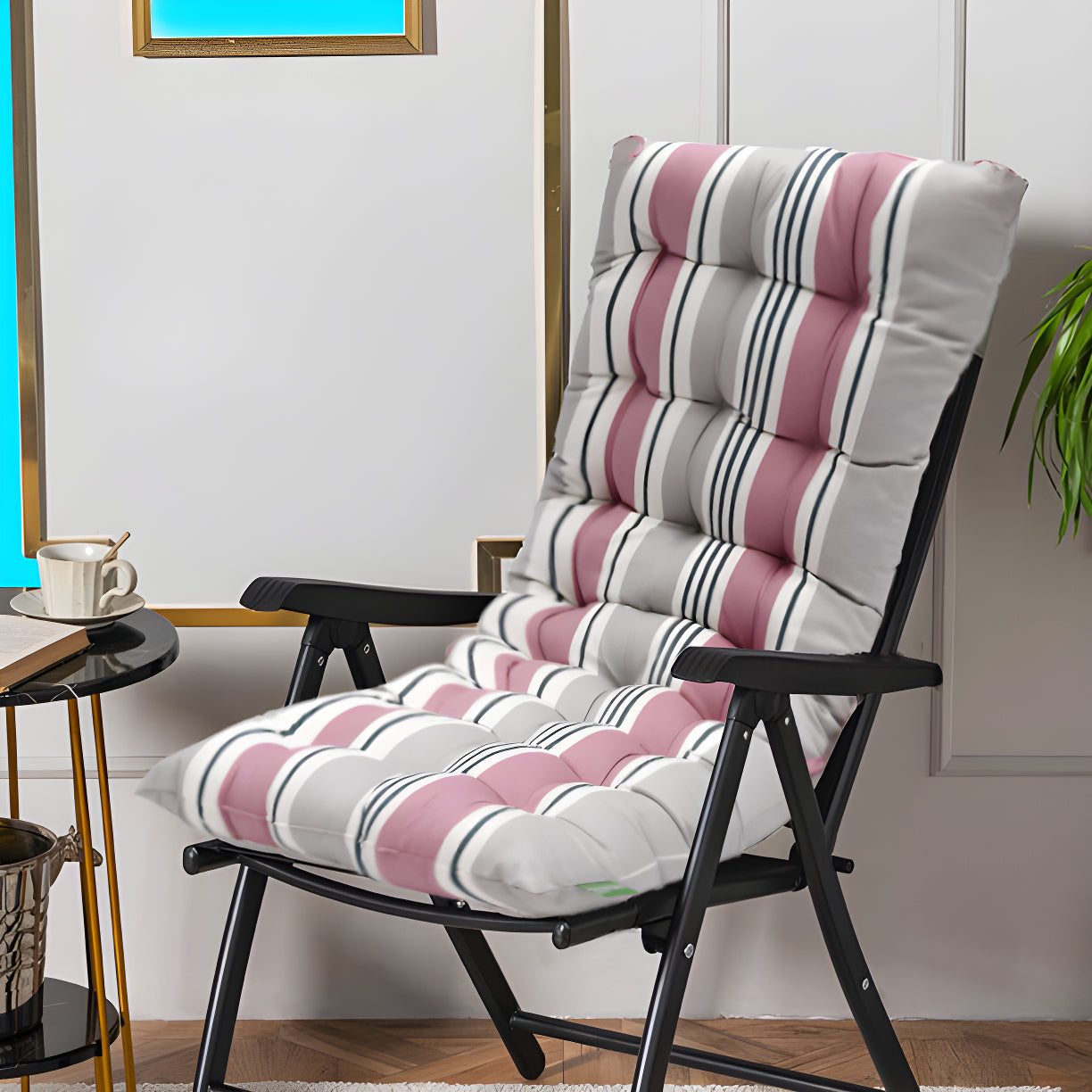 Tufted Recliner Chair Seat Pad Outdoor High Back Armchair Cushions with Secure Ties