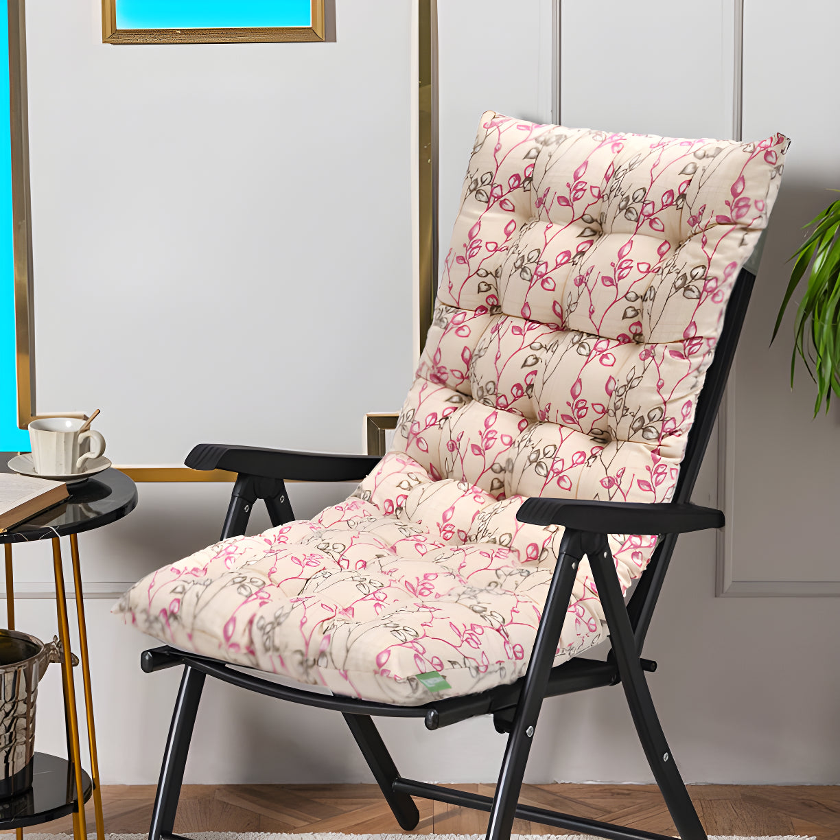 Tufted Recliner Chair Seat Pad Outdoor High Back Armchair Cushions with Secure Ties