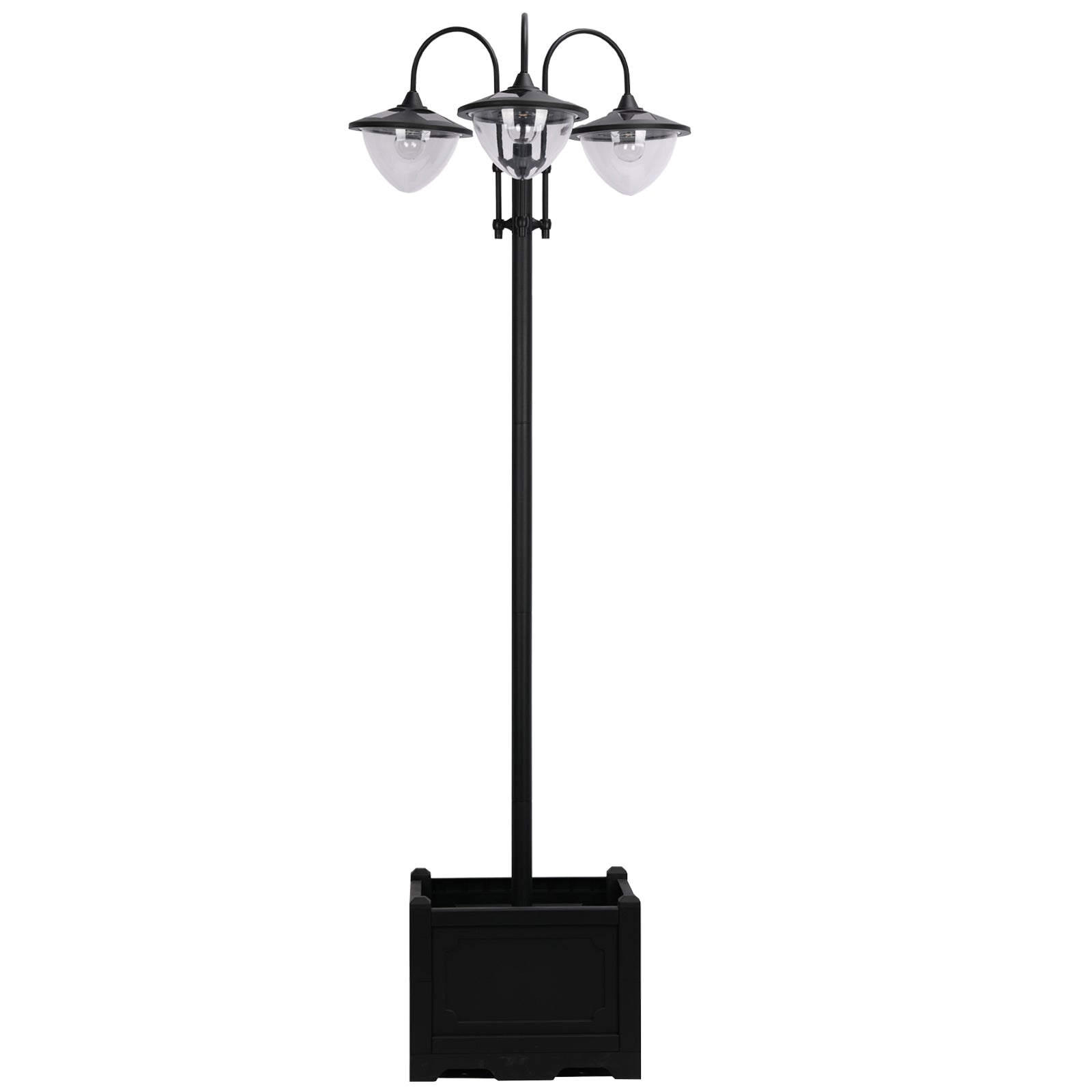 MCL -head Solar Lamp Post, Street Light with Planter, Automatic-on, Hour Max Outdoor Ready LED Lighting, Black