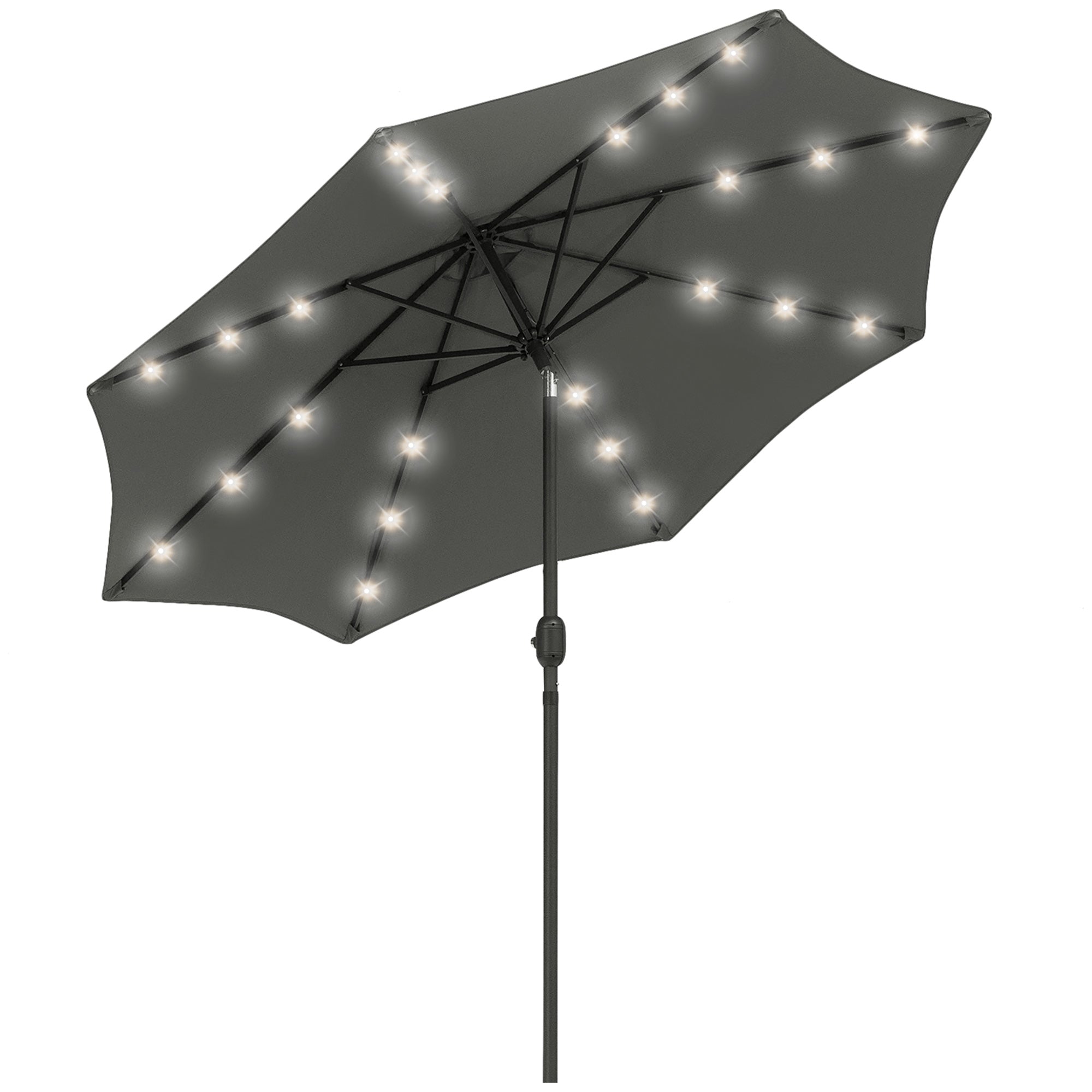 MCL .m Patio Garden Umbrella Outdoor Parasol with Tilt Crank and LEDs Lights Grey