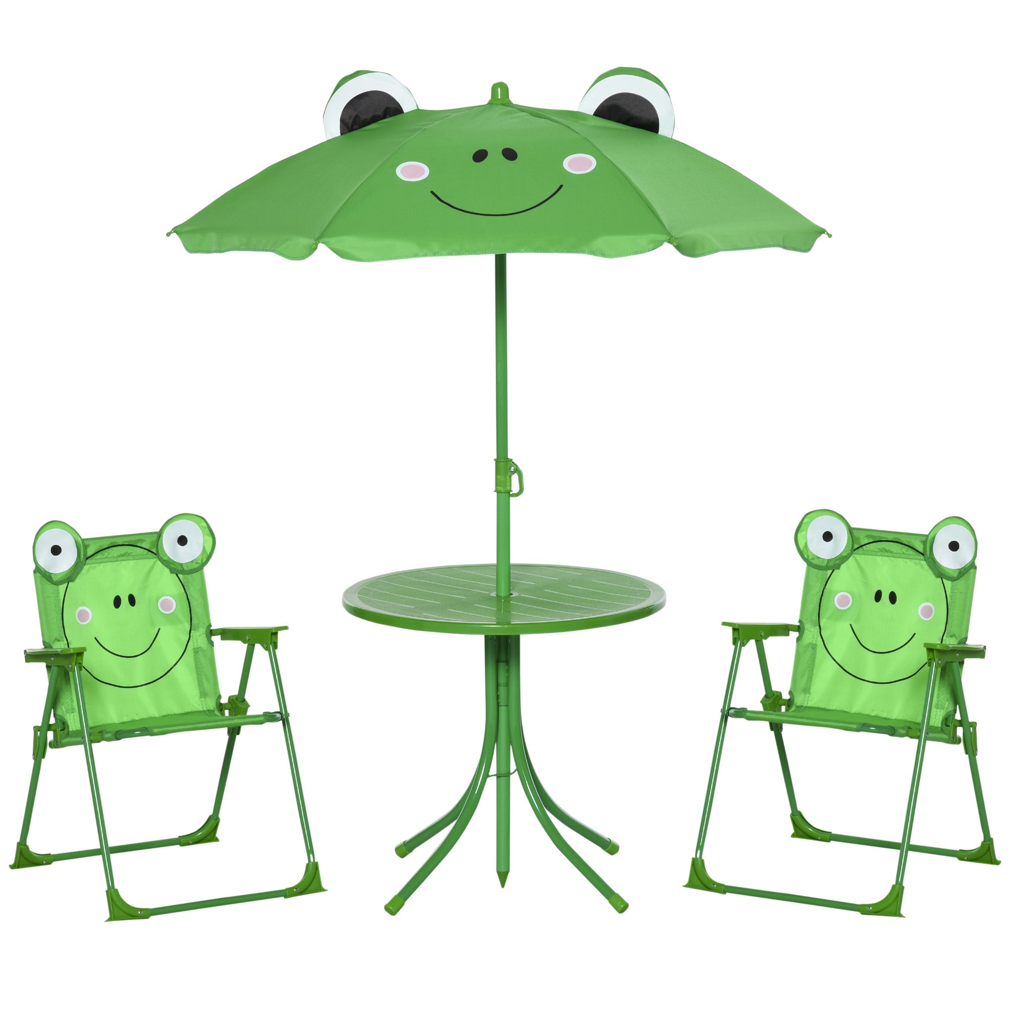MCL Kids Folding Picnic Table Chair Set w Parasol, Green