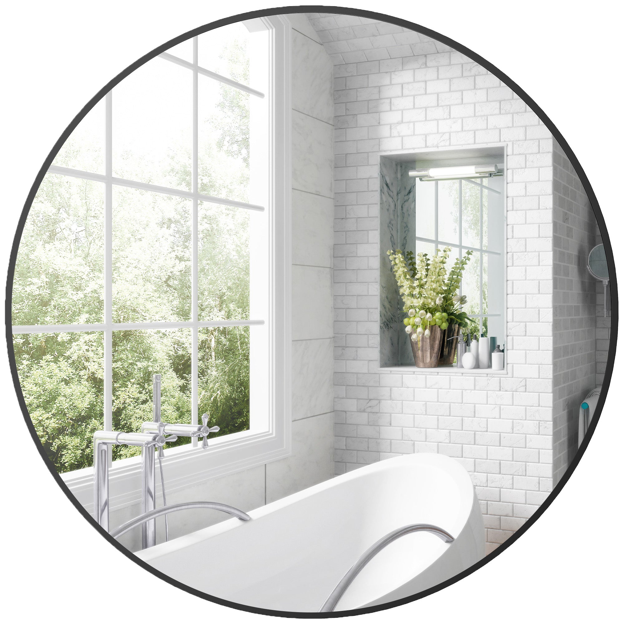 HOMCOM Round Bathroom Mirror, Modern Wall Mirror with Steel Frame, Black