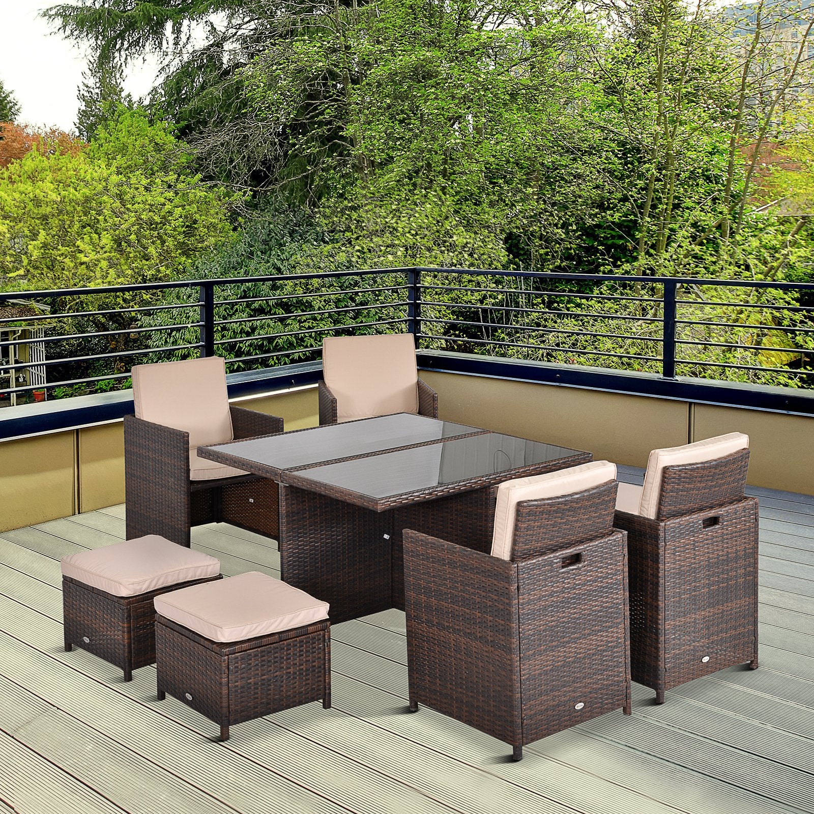 PC Rattan Garden Furniture Set Wicker Dining Chairs Footrest Table