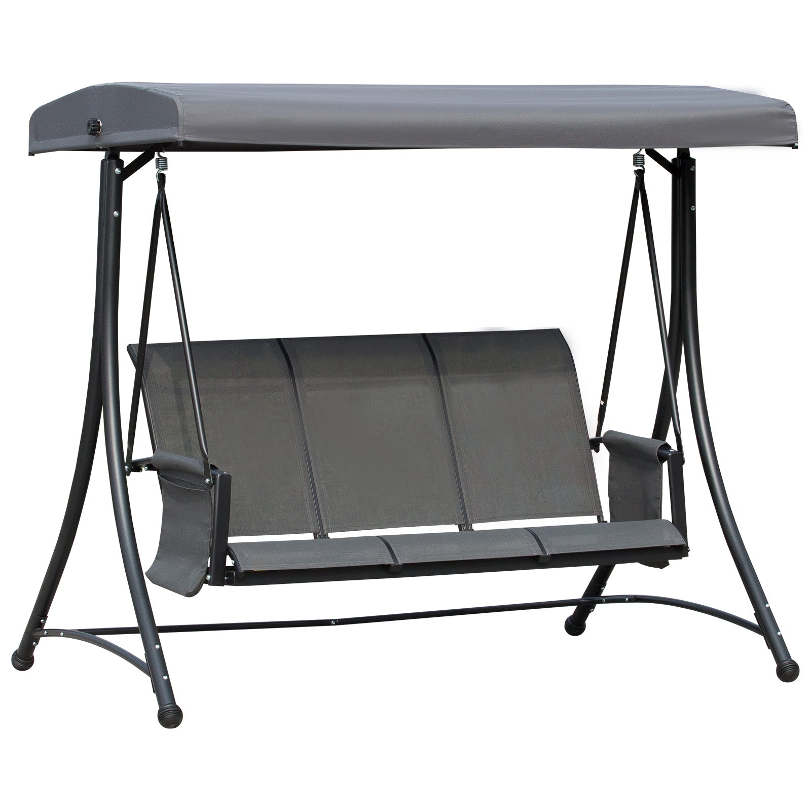 MCL Person Outdoor Patio Porch Swing Chair with High Back Design, Side Pouches and Adjustable Canopy, Charcoal Grey