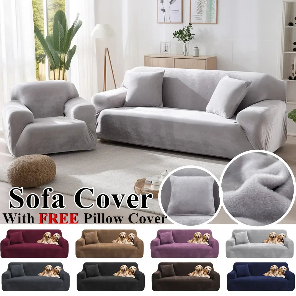 Velvet Sofa Cover Elastic Thick L Shaped Corner Sofa Cover for Living Room Seater Stretch Cover for Sofa Couch Armchair - Orange *