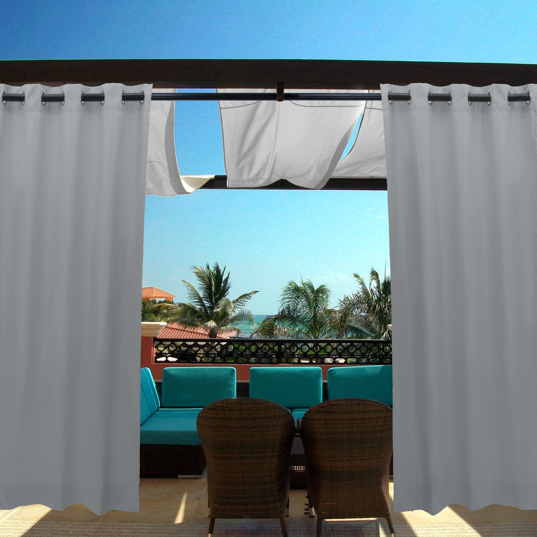 Water Resistant Outdoor Eyelet Curtains Garden Blackout Gazebo Curtain Thermal Privacy Protection - Grey x Inch