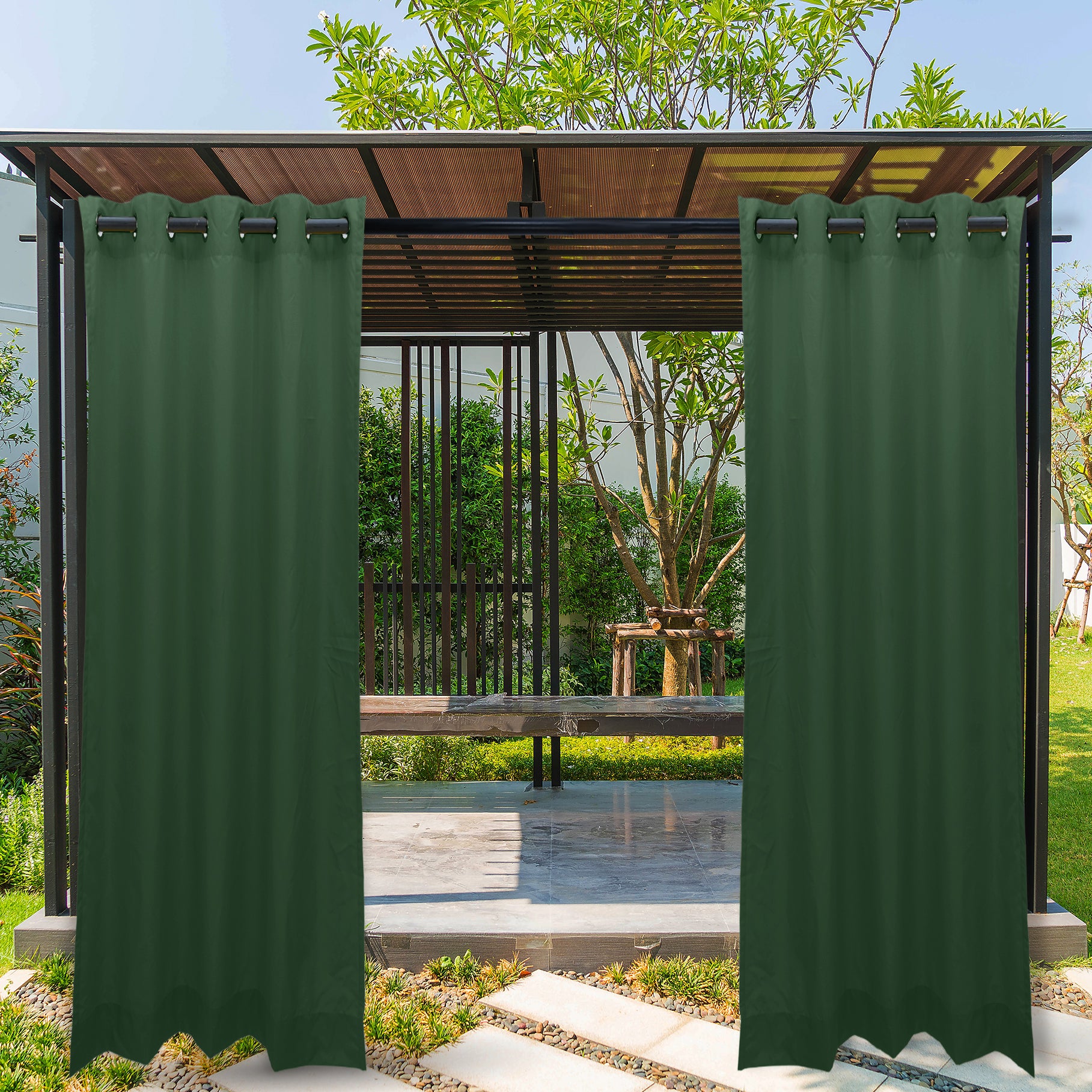 Water Resistant Outdoor Eyelet Curtains Garden Blackout Gazebo Curtain Thermal Privacy Protection - Green x Inch