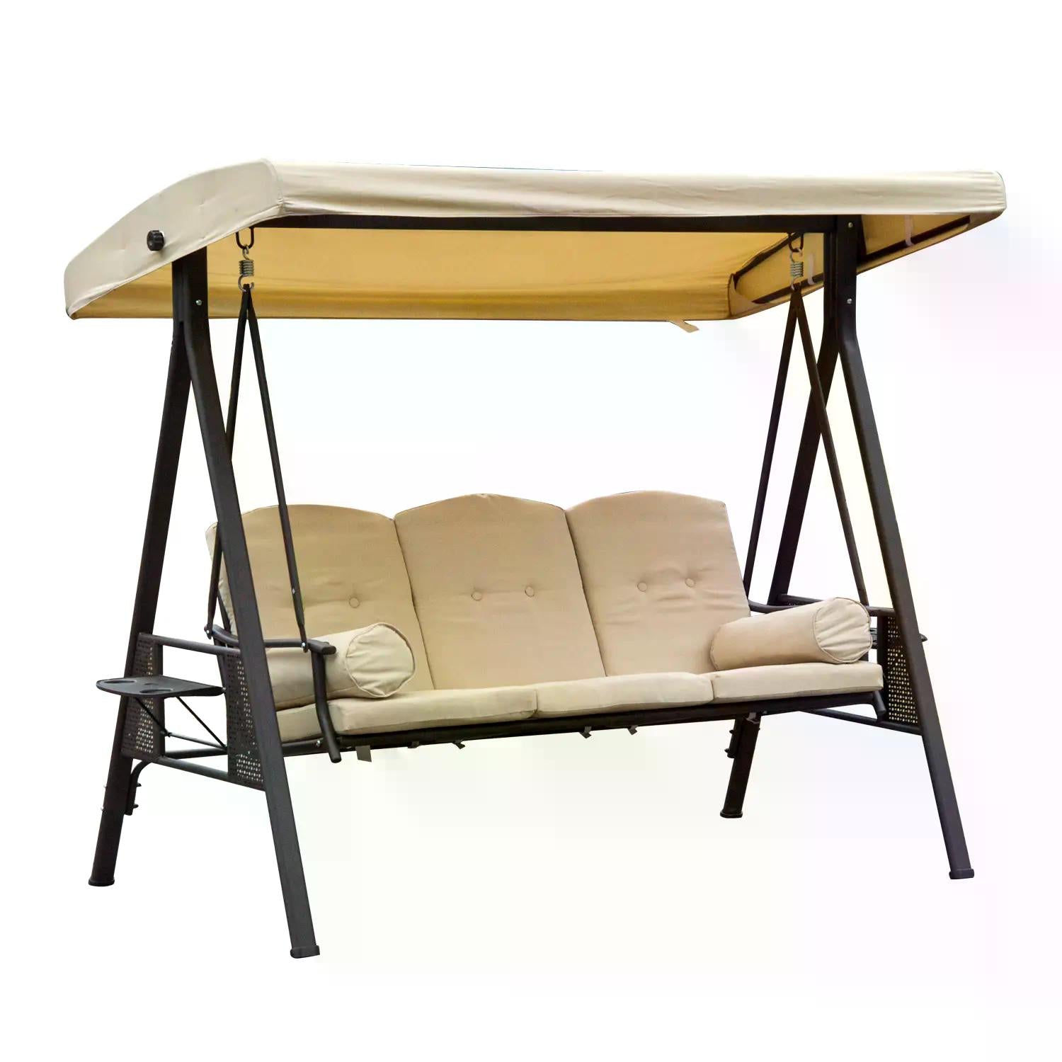 MCL Swing Chair Hammock Chair Seater Canopy Cushion Shelter Outdoor Bench Steel Beige