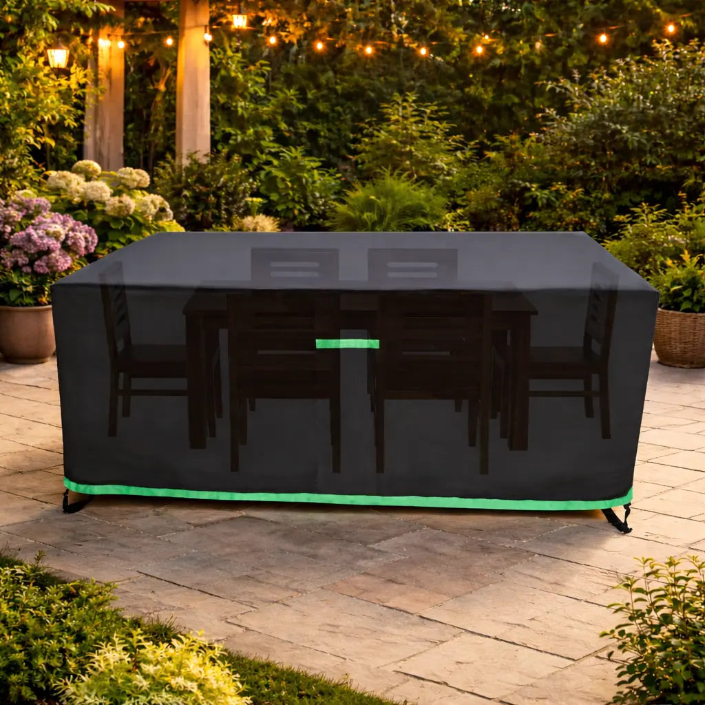 Heavy Duty Waterproof Rectangular Garden Table Cover with Buckle Loops - x