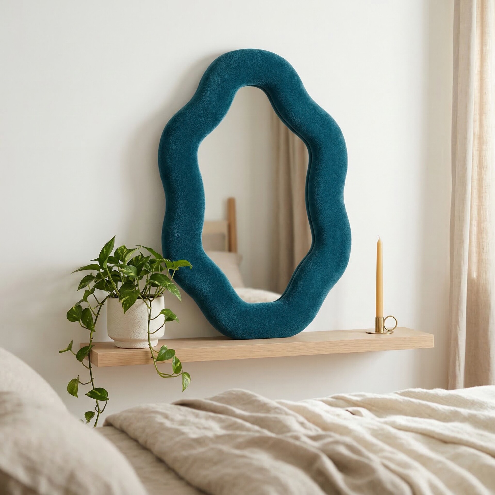 Soft Squiggly Mirror Oval Pebble Royal Teal .x.x.