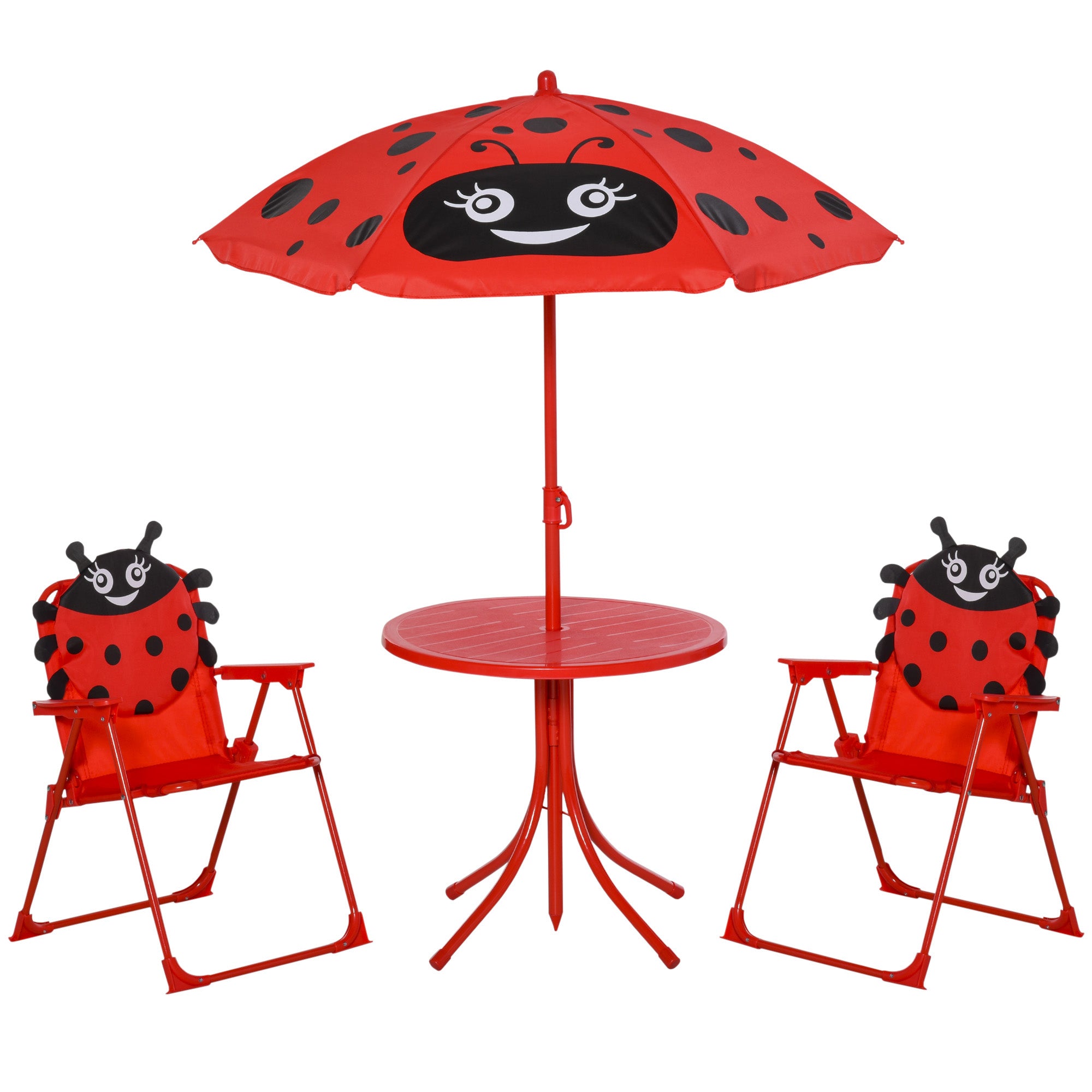 MCL Kids Folding Picnic Table Chair Set w Parasol, Red