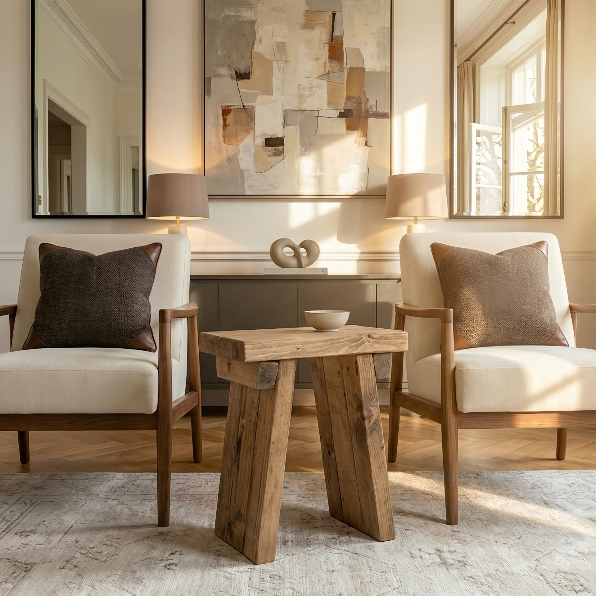 Small DIAN Rustic Wooden Coffee Table With Angled Legs Side Table - Set of LxWxH Walnut