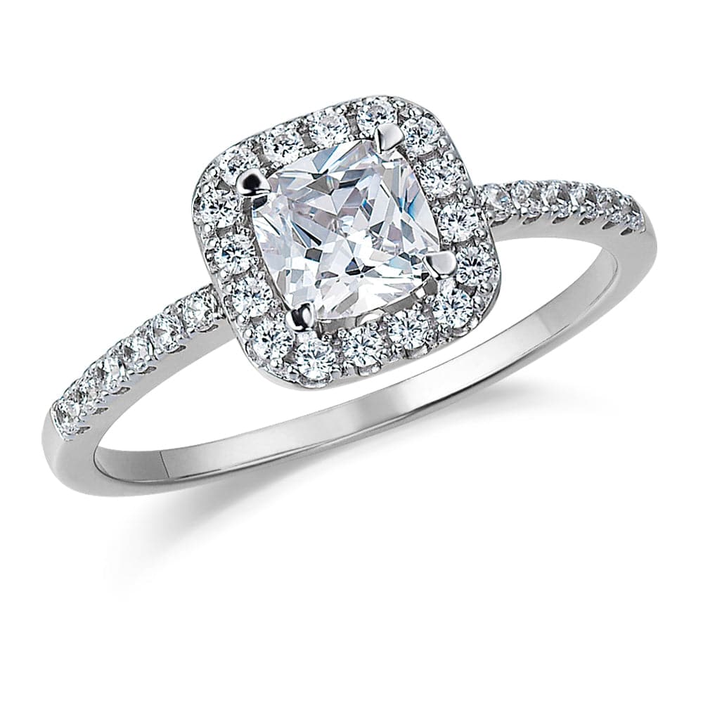 Cushion Cut Halo Ring - Platinum Clad : R : :