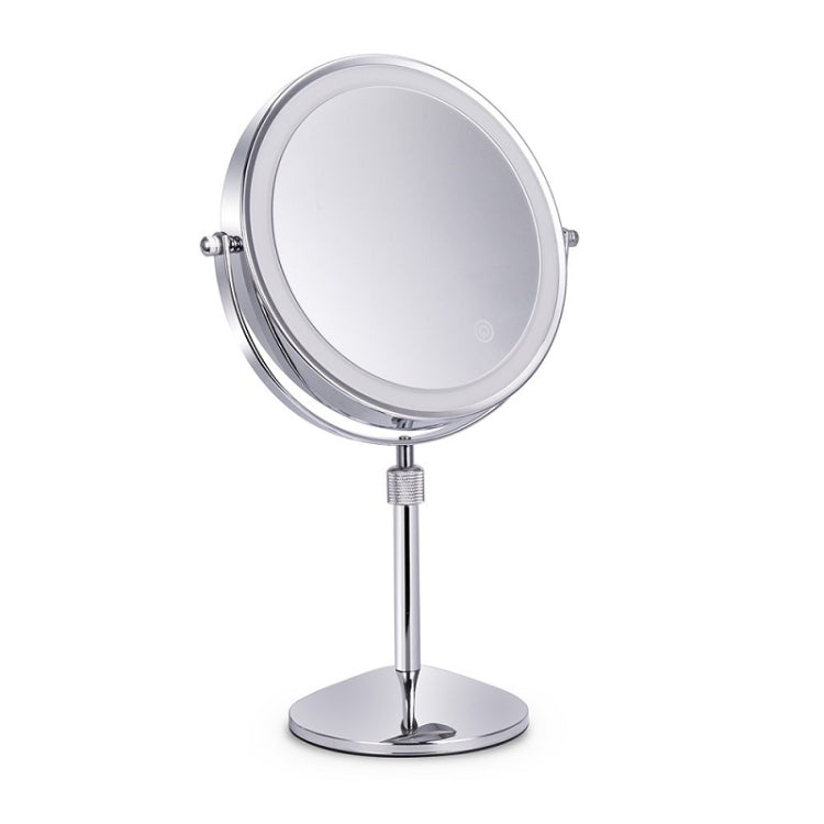 Desktop Double-SidedRound LED Luminous Makeup Mirror Liftable Magnifying Mirror, Plane + Times - Plane + Times Magnification- Rechargeable