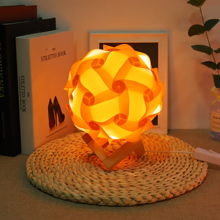 Creative Bedroom Bedside Night Light B Round Romantic Room Decoration Lamp with Wood Base, DIY Material Kit, Finished - DIY Material Kit Orange