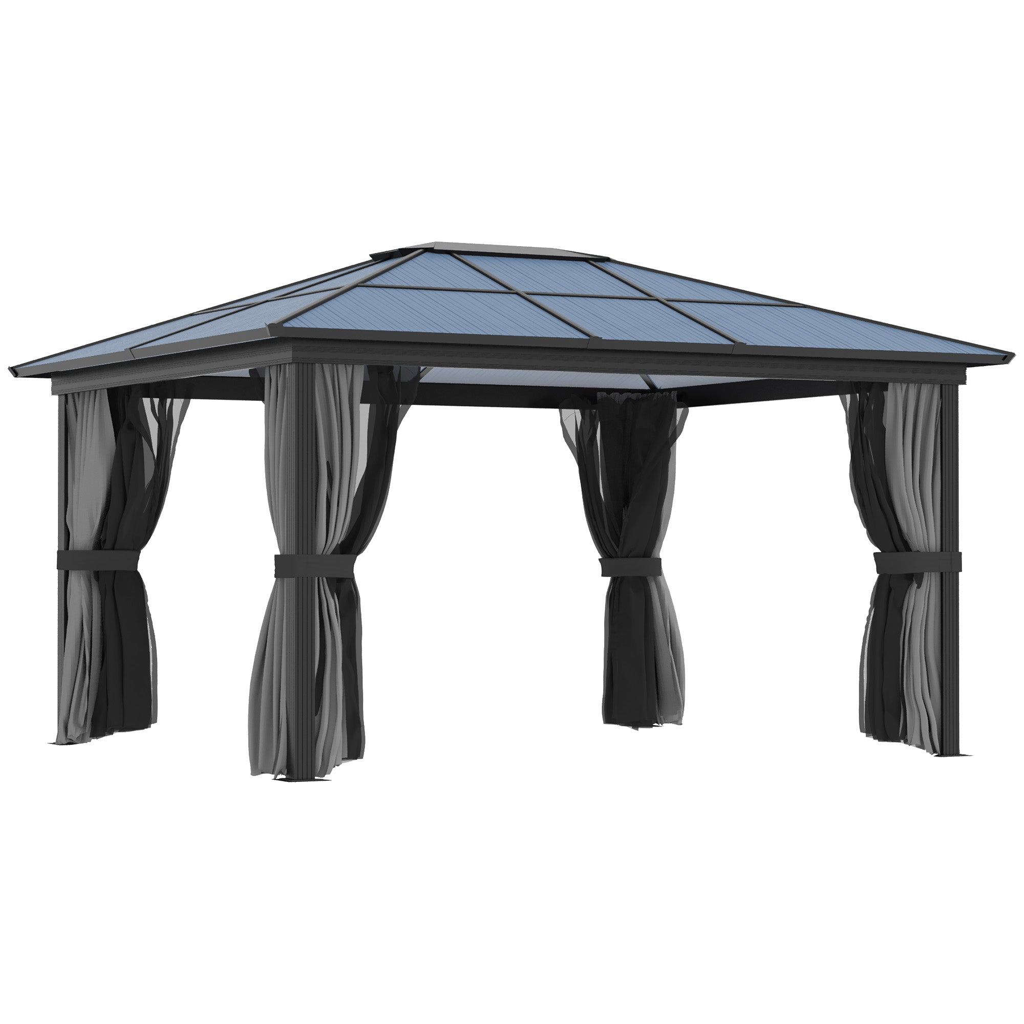 MCL . x m Hardtop Gazebo Canopy with Polycarbonate Roof, Aluminium Frame, Permanent Pavilion Garden Gazebo with Netting and Curtains for Patio