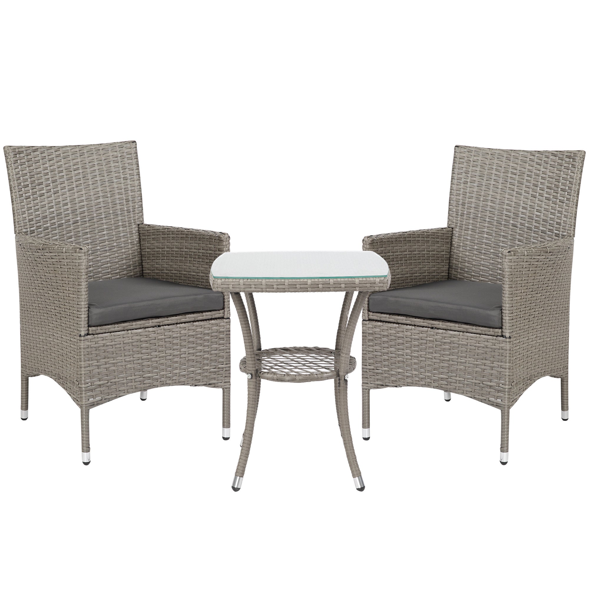 MCL Pieces Rattan Bistro Set, Wicker Garden Furniture Set with -Tier Coffee Table and Chairs, Washable Cushions, for Outdoor Patio