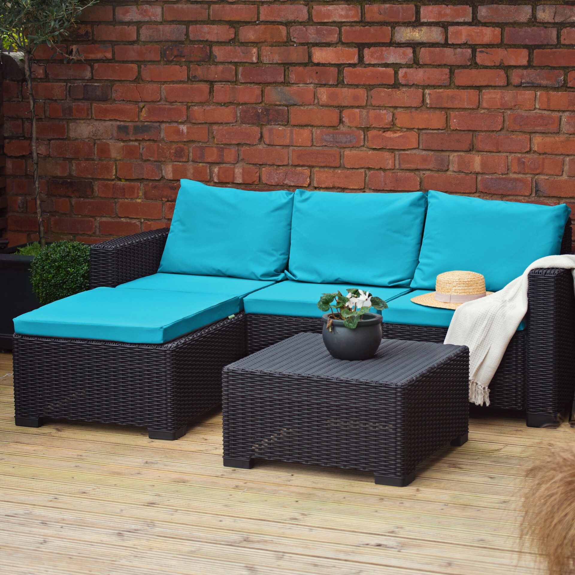 Outdoor Water-Resistant Rattan Furniture Cushions Garden California Sofa Cushion Pads Set - Turquoise Piece Set