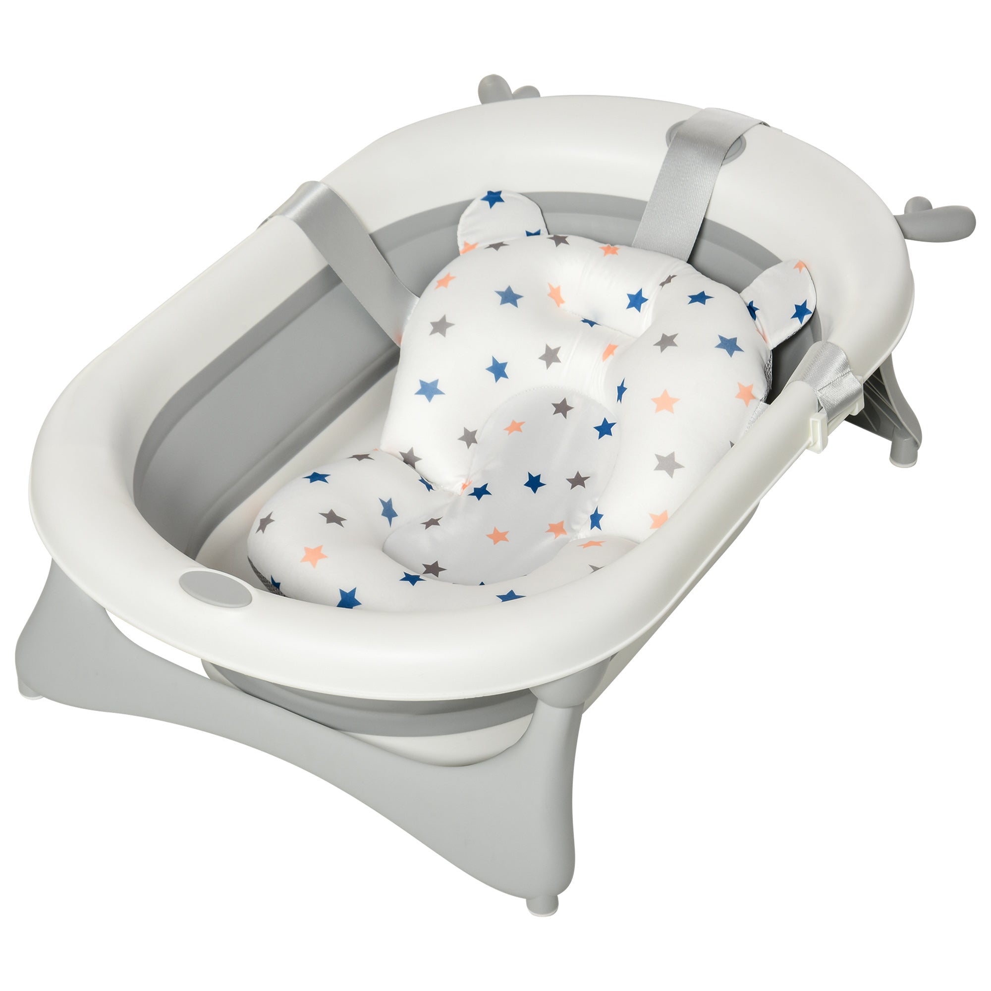 MCL Foldable Baby Bathtub Set, Collapsible Bath Tub with Thermostatic Water Plug, Non-Slip Support, Cushion Pad, Drain Plugs, for Newborn