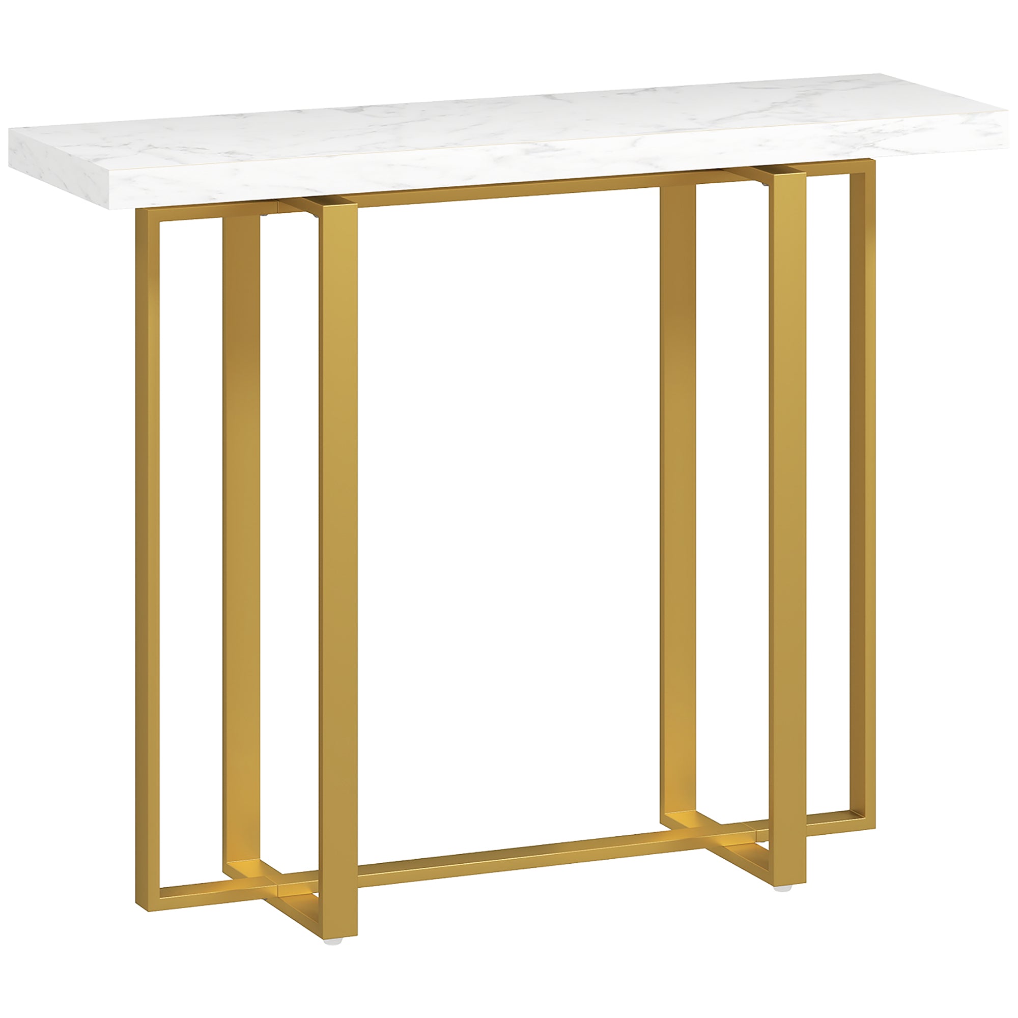 Console Table with Faux Marble Top, Narrow Entryway Table with Anti-tipping Device, Steel Frame